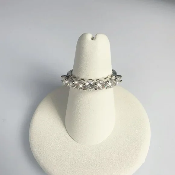 Cubic Zirconia Silver Tone Band Ring Size 7 - Picture 10 of 14